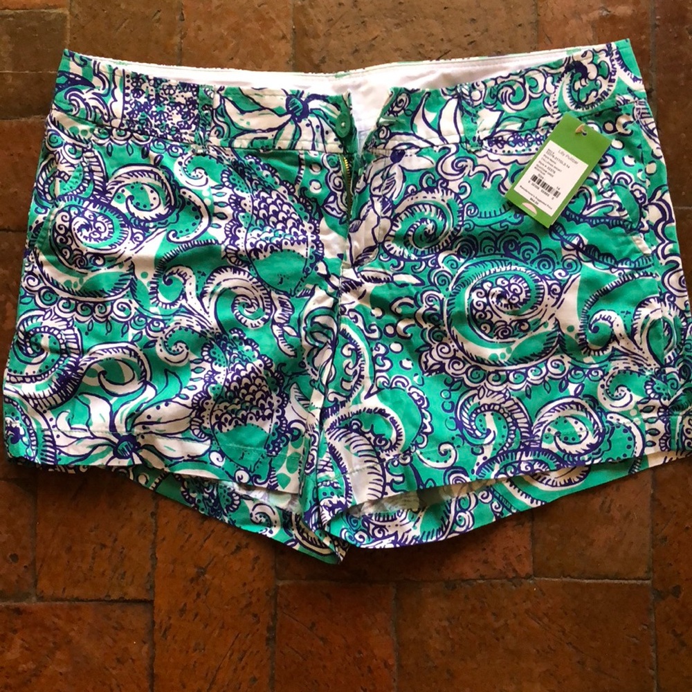 Lilly Pulitzer Green Teal White Paisley Print Shorts